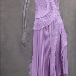 Lavender High-Neck Halter Pleated Ruffle Midi Dress – New York